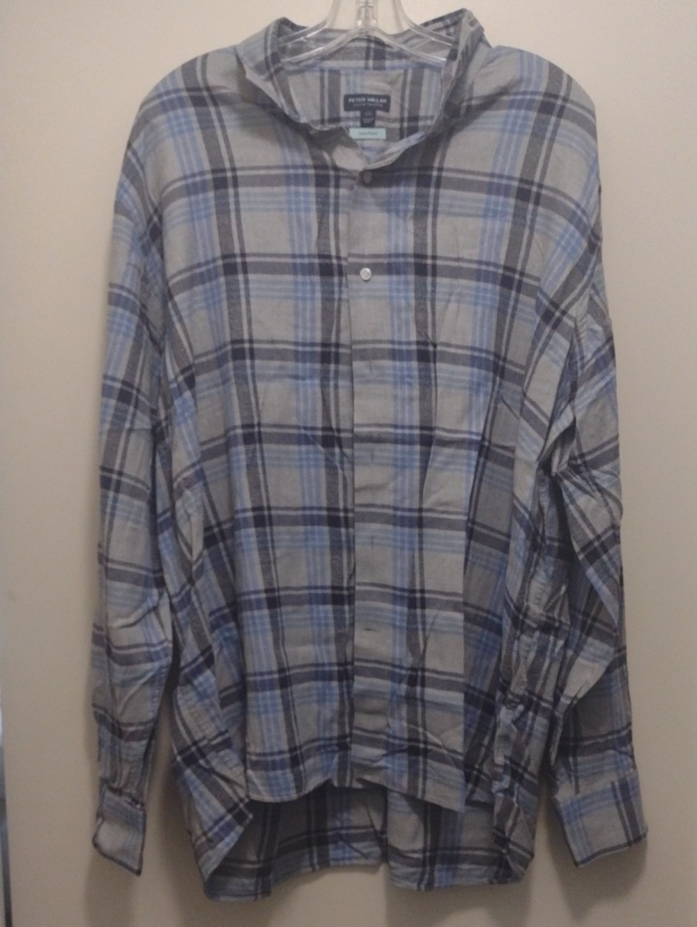 Peter Millar Blue and Gray Plaid Button-Up Shirt (J1326)